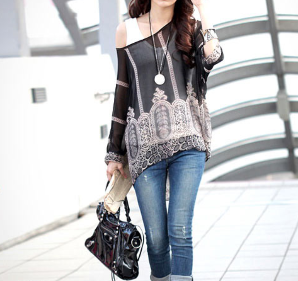 Womens Loose Fit Chiffon Tunic top