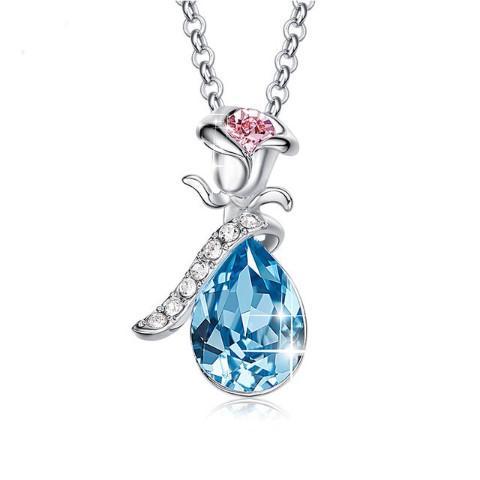 Load image into Gallery viewer, Pink  Elements Teardrop Pear Cut Pav'e Floral Necklace in 14K White