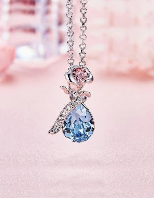 Load image into Gallery viewer, Pink  Elements Teardrop Pear Cut Pav'e Floral Necklace in 14K White