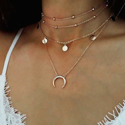 Load image into Gallery viewer, Crescent Horn Moon Layered Necklace