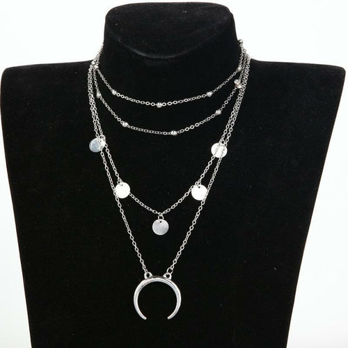 Load image into Gallery viewer, Crescent Horn Moon Layered Necklace