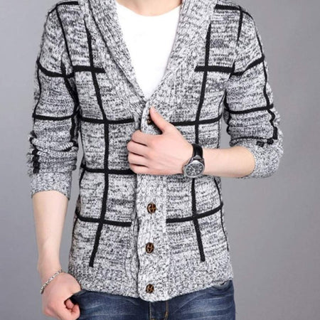 Mens Shawl Collar Gray Cardigan