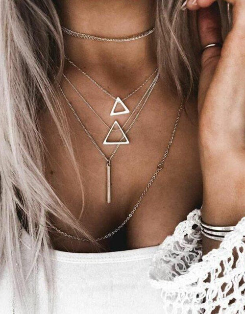 Load image into Gallery viewer, Double Triangle Multilayer Necklace