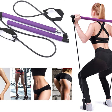 Yoga Pilates Bar Stick Exerciser Pull Rope Gym Workout Pilates Trainer