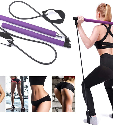 Yoga Pilates Bar Stick Exerciser Pull Rope Gym Workout Pilates Trainer