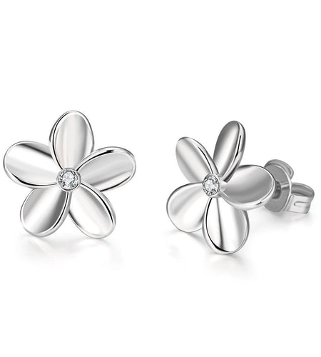 Crystal Flower Stud Earring in 18K White Gold Plated