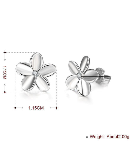 Crystal Flower Stud Earring in 18K White Gold Plated
