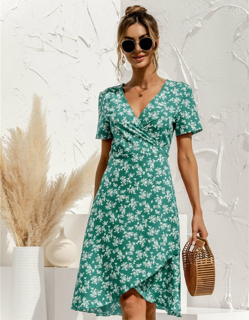 Load image into Gallery viewer, Sexy V Neck Floral Print Boho Beach Dress
