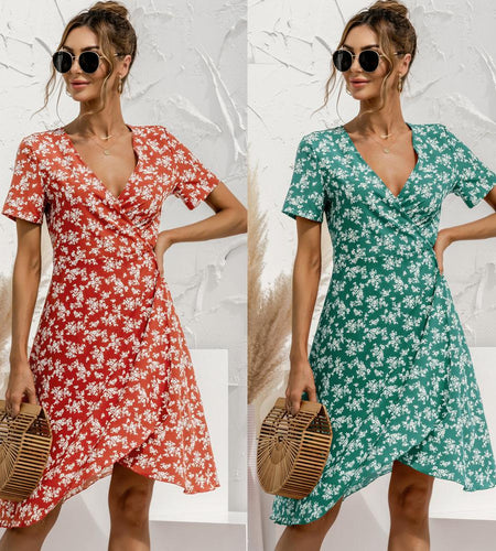 Sexy V Neck Floral Print Boho Beach Dress