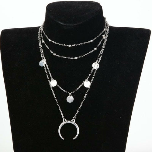 Load image into Gallery viewer, Crescent Horn Moon Layered Necklace
