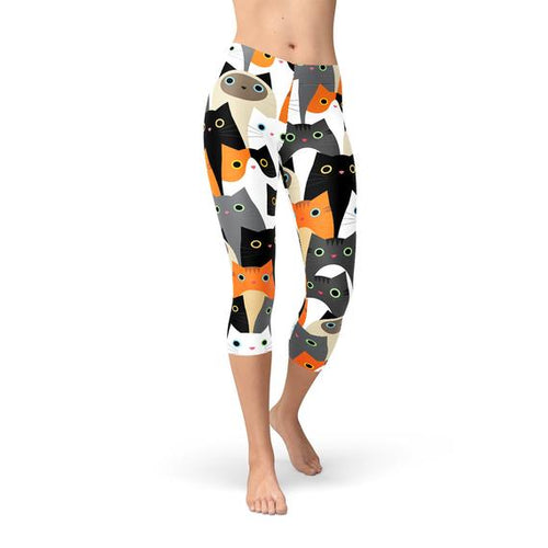Load image into Gallery viewer, Womens All Over Print Cats Capri Leggings

